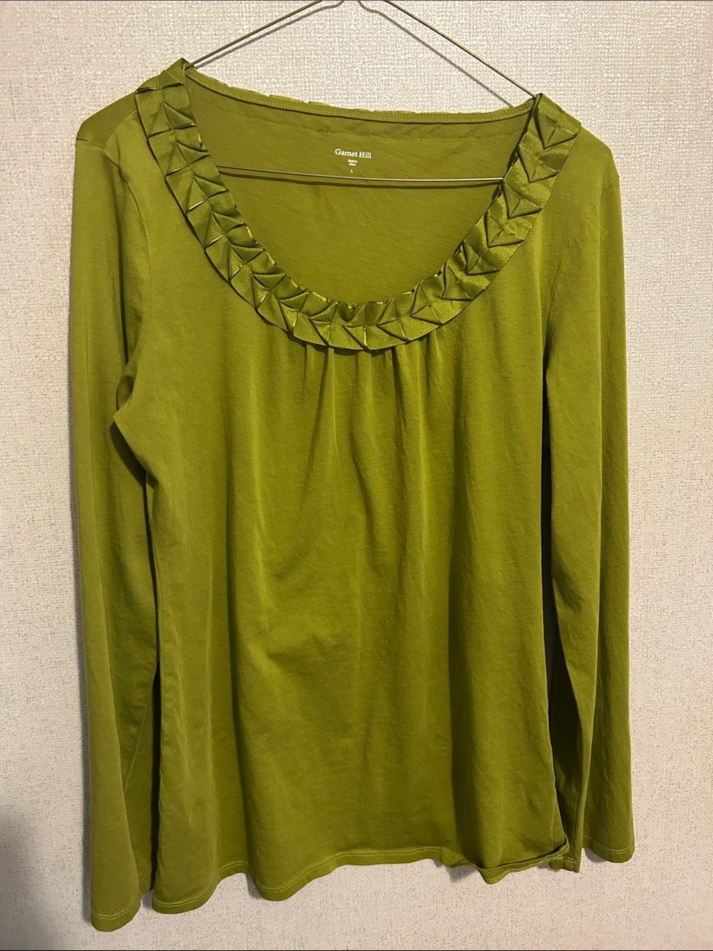Garnet Hill Olive-Style Long Sleeve Scoop Neck Top with Decorative Trim